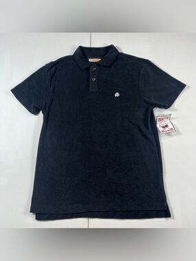 Birdwell Beach Britches Polo Shirt Mens M Black Terry Cloth Surf Beach Towel